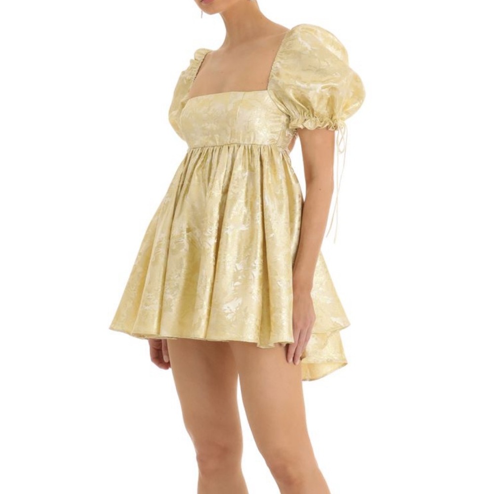 lucy in the sky cheri jacquard glitter baby doll dress in gold - worn once